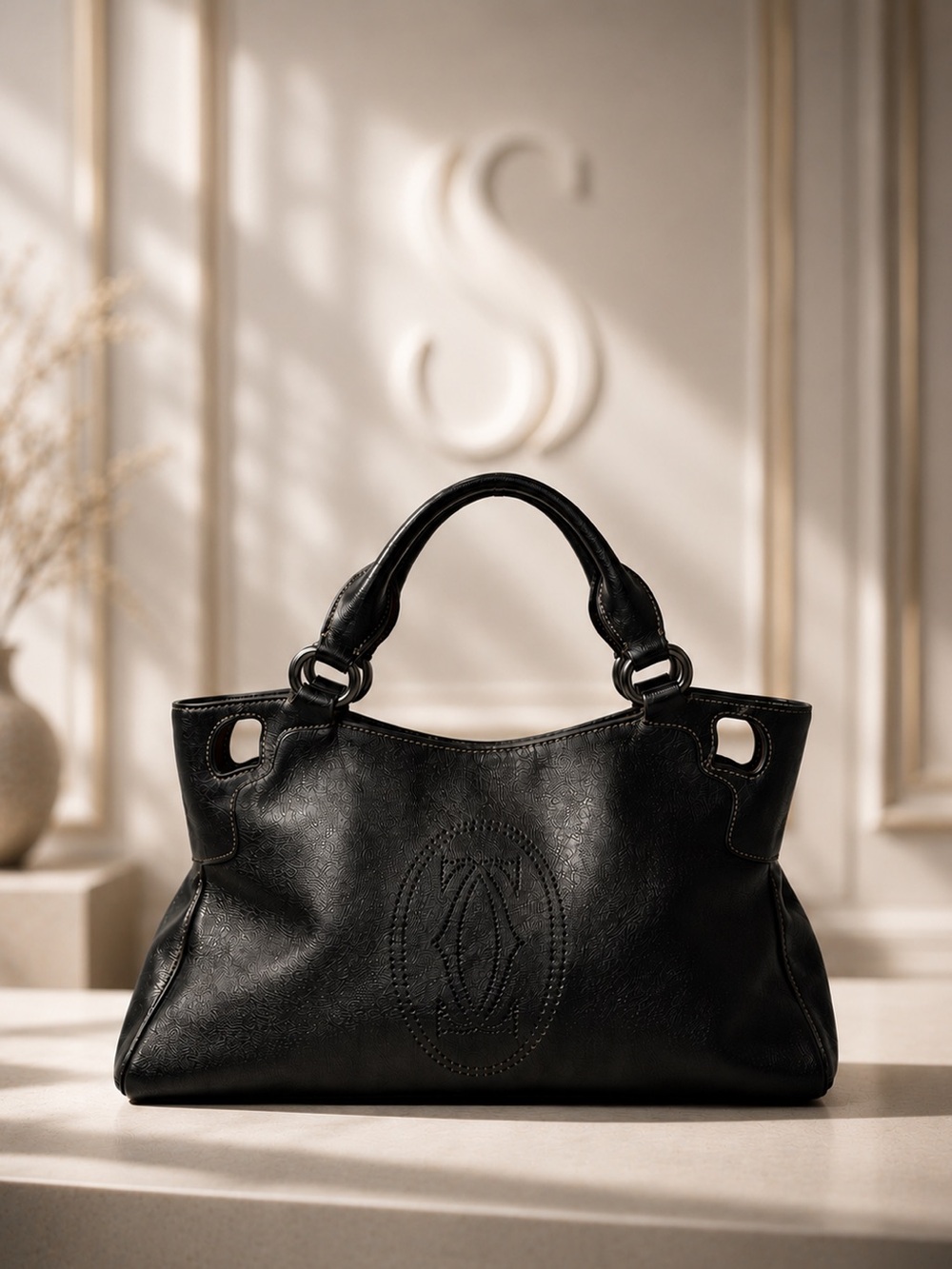 Cartier Vintage Marcello Black Leather Shoulder Bag | W Dust Bag | Like New Rare